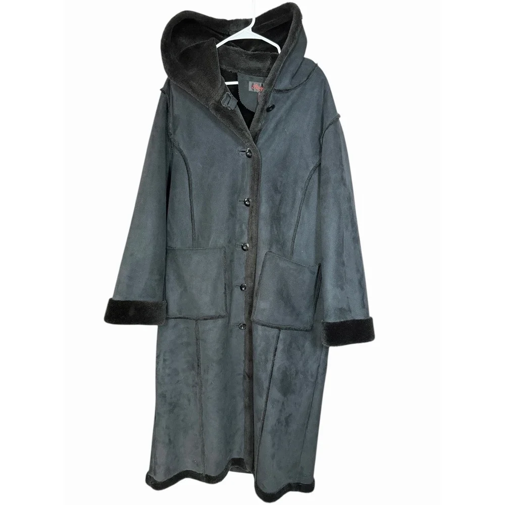 VTG Witch Winter Mystical Boho Penny Lane Coat XL Vegan Suede Long Hooded Jacket